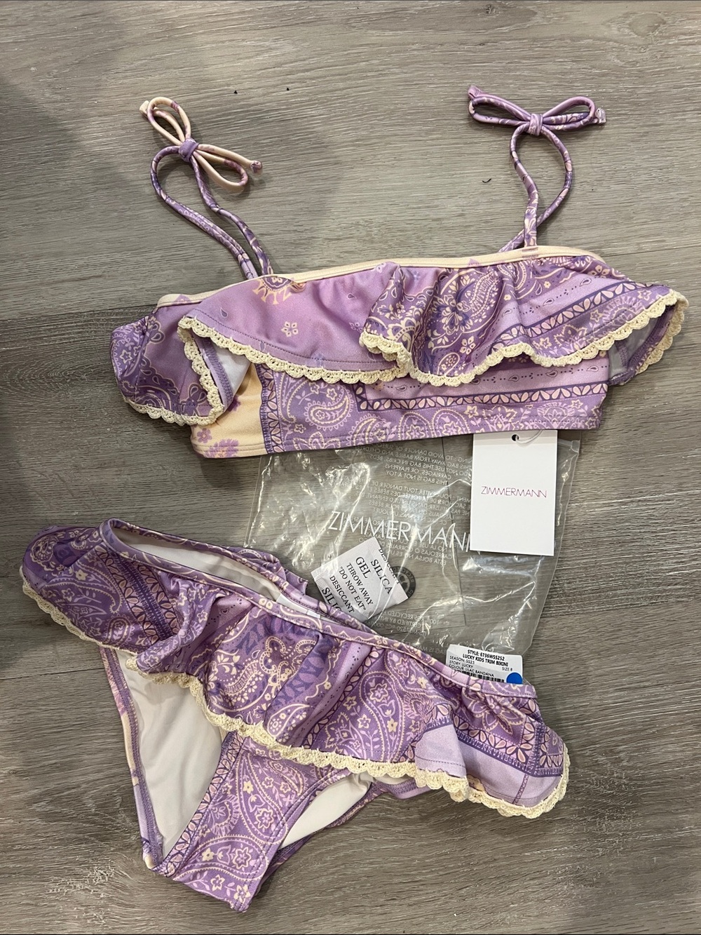 Zimmermann Lilac Paisley Ruffle Bikini Set with Cream Trim